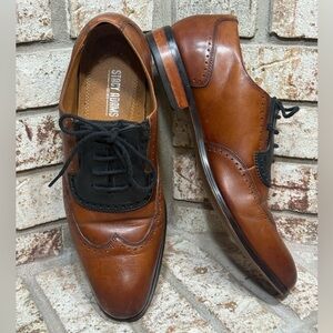 Stacy Adams Men's Sullivan Wingtip Oxford Cinnamon and Black Leather Dress Shoes